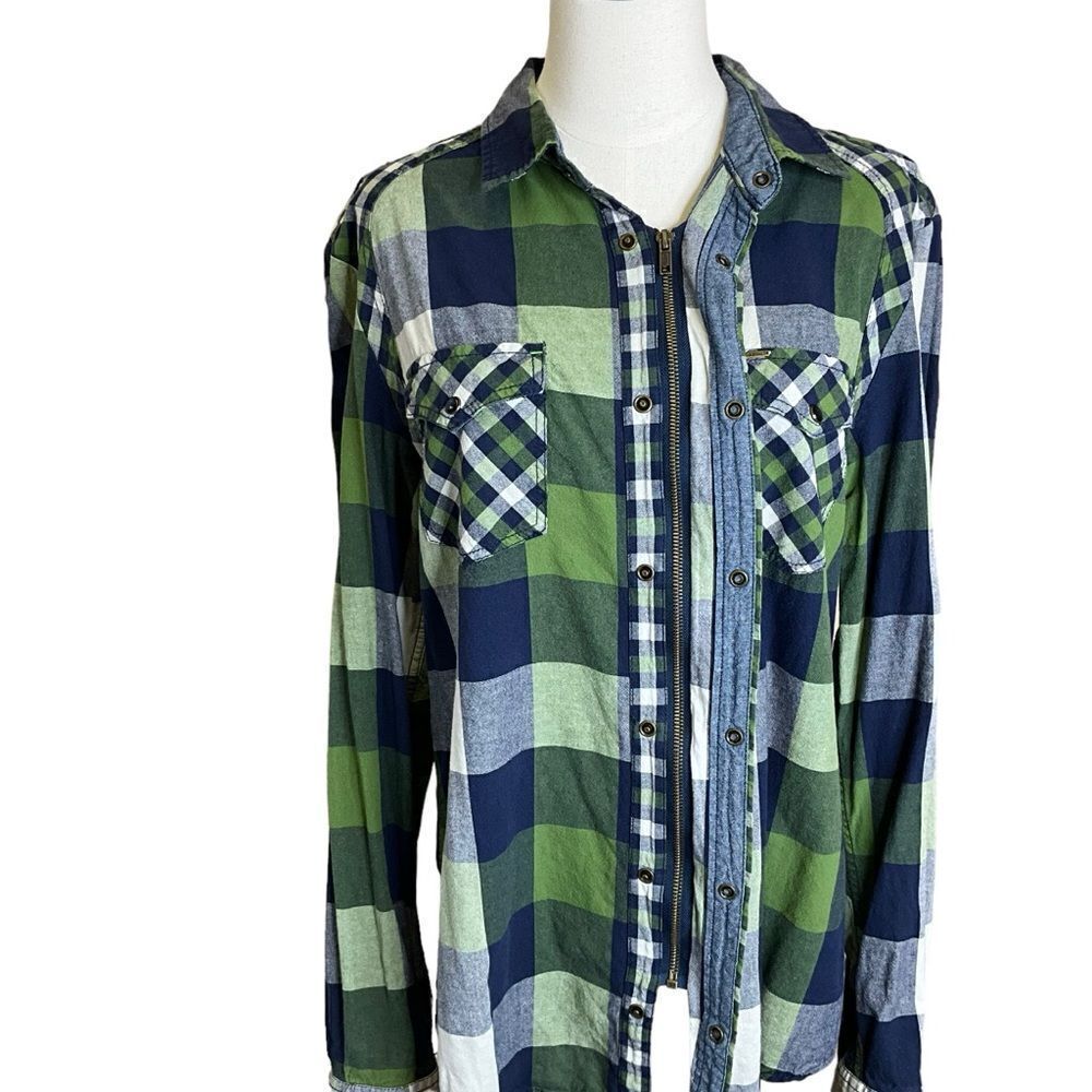 Buffalo David Bitton Woman's Long Sleeve Snap Front Fitted Plaid Shirt Size L - Picture 4 of 14